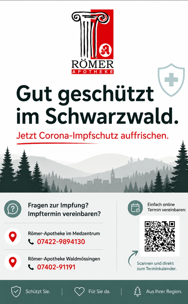 Roemer-Apotheke-Corona-Flyer Roemer-Apotheke-Corona-Flyer mit Telefonnummern und QR-Code für Terminvereinbarungen